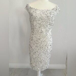 Adrianna Papell Sequin Off Shoulder Evening Dress